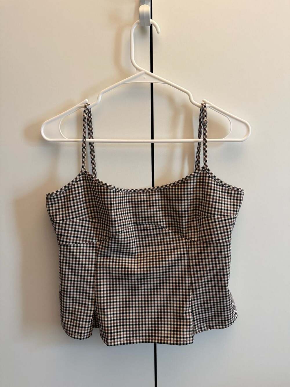 Divided H&M Cami Top Brown Black Gingham Plaid Tank